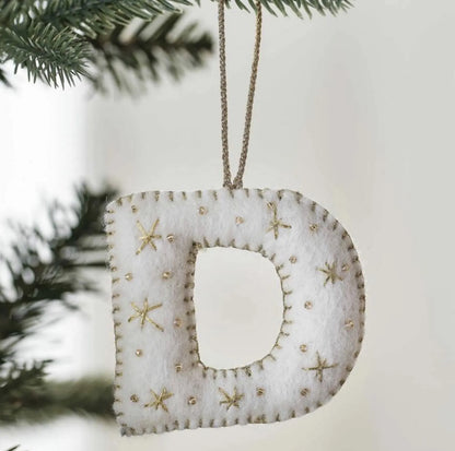 Personalized Felt Letter Christmas Ornament: Hand Embroidered Initial