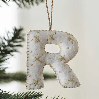 Personalized Felt Letter Christmas Ornament: Hand Embroidered Initial