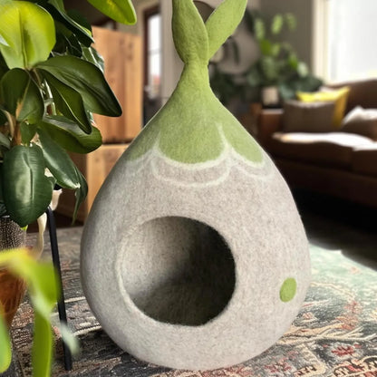 Handmade wool felted cat cave flower design