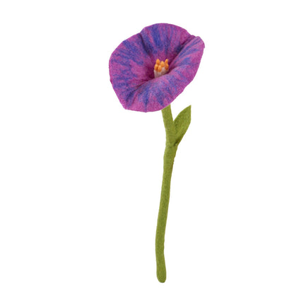 Handmade Wool Felt Morning Glory – Needle Felted Wildflower, Botanical Decor, Long Stem Felt Flower