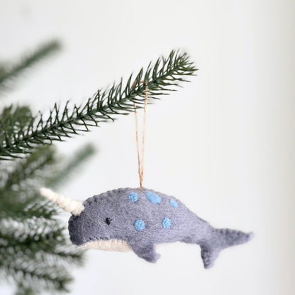Felt Blue Narwhal Ornament