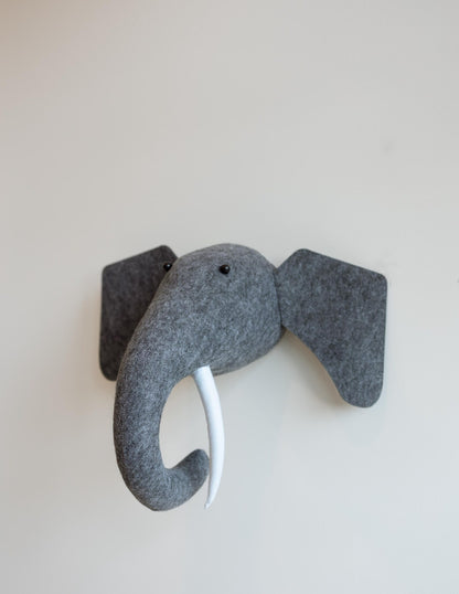 Felt Elephant Head Wall Mount | Soft Nursery Playroom Decor | Scandinavian Kids Animal Room Art
