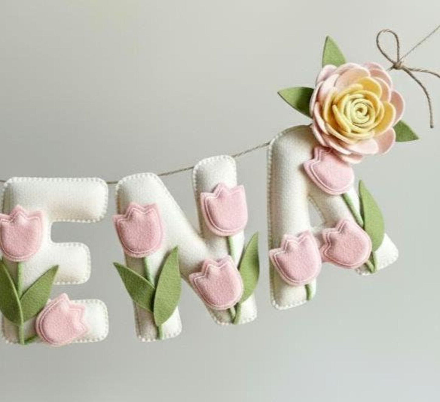 Custom Name Garland , Tulip Flowers Custom Name Decor, Floral Garland, Tulip Felt Name Garland, Tulip Nursery Decoration, Baby Shower Gift