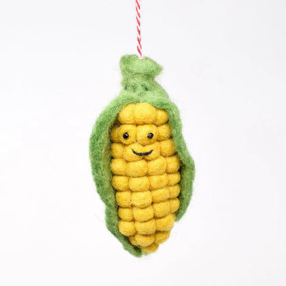 Hand Felted Wool Sweetcorn Christmas Ornament: Fair Trade Tree Decoration