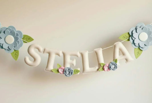 Custom Name Garland , Flowers Custom Name Decor, Felt Name, Felt Name Garland, Nursery Decoration, Baby Shower, Christening, Newborn Gift