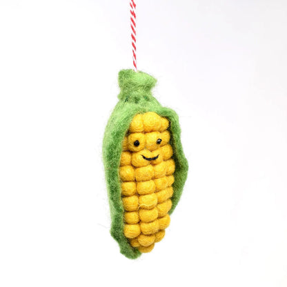 Hand Felted Wool Sweetcorn Christmas Ornament: Fair Trade Tree Decoration