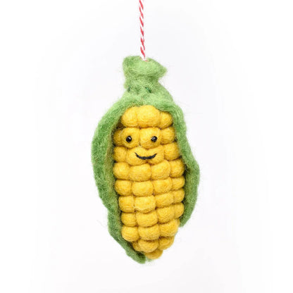 Hand Felted Wool Sweetcorn Christmas Ornament: Fair Trade Tree Decoration