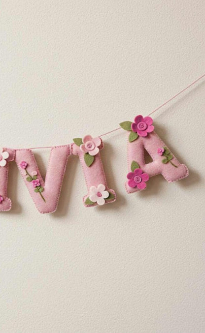 Custom Name Garland , Flowers Custom Name Decor, Felt Name, Felt Name Garland, Nursery Decoration, Baby Shower, Christening, Newborn Gift