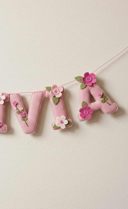 Custom Name Garland , Flowers Custom Name Decor, Felt Name, Felt Name Garland, Nursery Decoration, Baby Shower, Christening, Newborn Gift