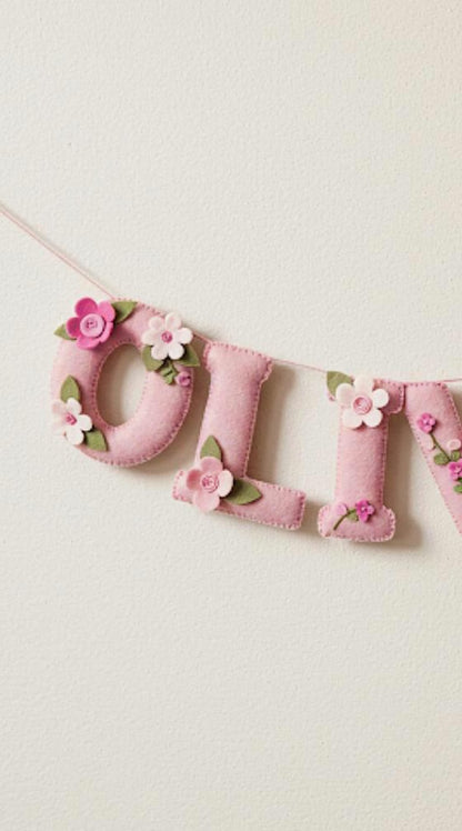Custom Name Garland , Flowers Custom Name Decor, Felt Name, Felt Name Garland, Nursery Decoration, Baby Shower, Christening, Newborn Gift