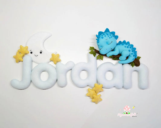 Felt Sleeping Dinosaur Sign – Handmade Nursery Decor - baby shower gifts - name banner