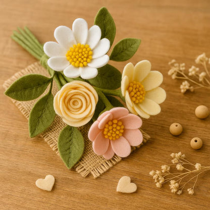 Handmade Pastel Felt Flower Bouquet | Ceramic Vase Arrangement