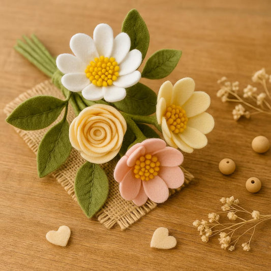 Handmade Pastel Felt Flower Bouquet | Ceramic Vase Arrangement