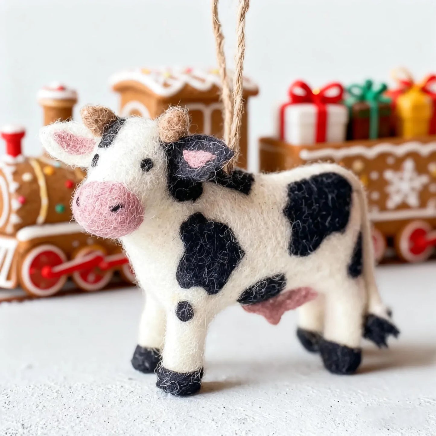 Personalized Felt Wool Cow Ornament , Mother's Day Gift , Handmade Felt Wool Cow , Holiday Gift, Children's Gift, Souvenir