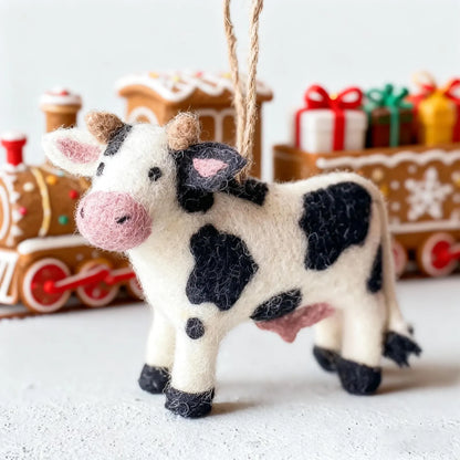 Personalized Felt Wool Cow Ornament , Mother's Day Gift , Handmade Felt Wool Cow , Holiday Gift, Children's Gift, Souvenir