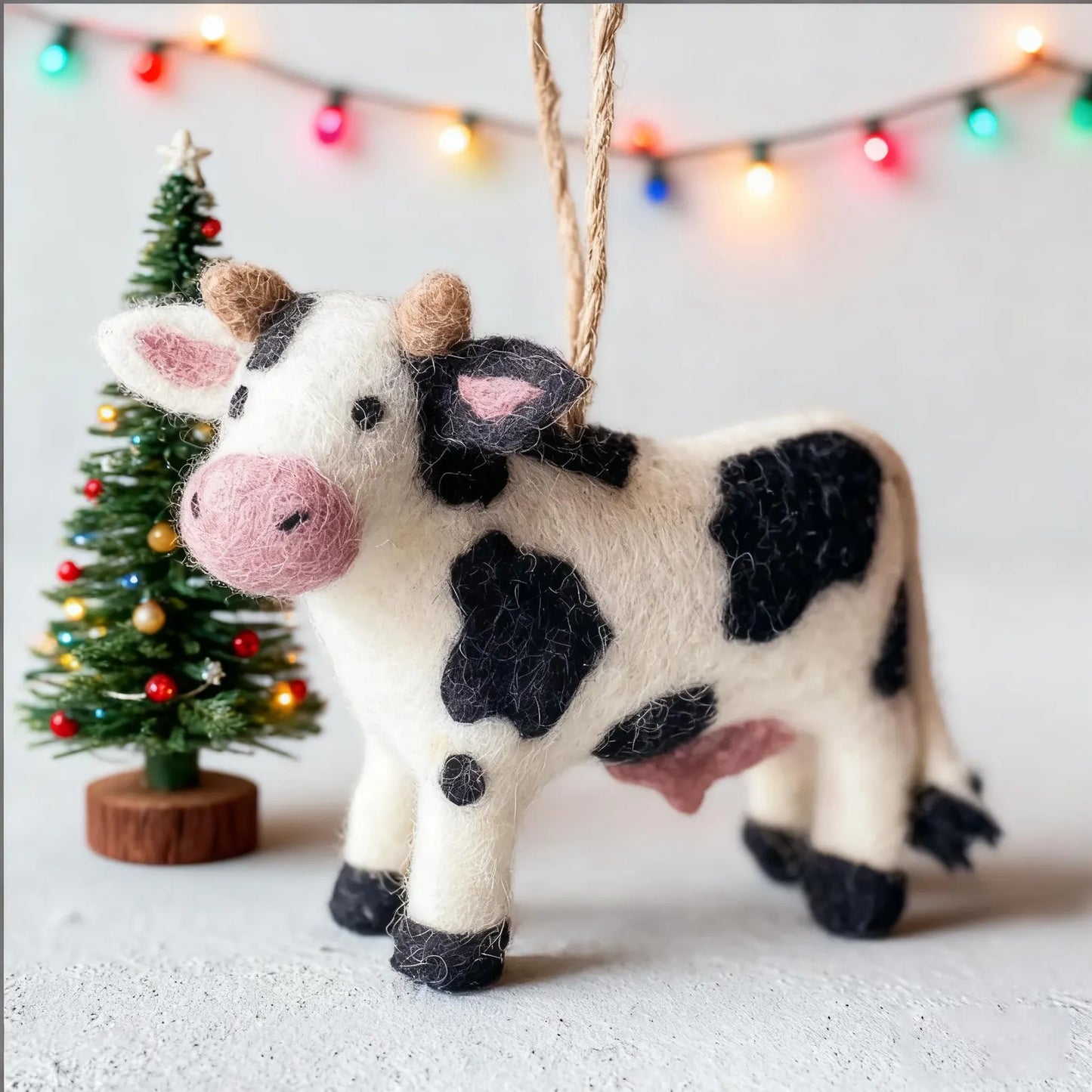 Personalized Felt Wool Cow Ornament , Mother's Day Gift , Handmade Felt Wool Cow , Holiday Gift, Children's Gift, Souvenir