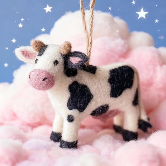 Personalized Felt Wool Cow Ornament , Mother's Day Gift , Handmade Felt Wool Cow , Holiday Gift, Children's Gift, Souvenir