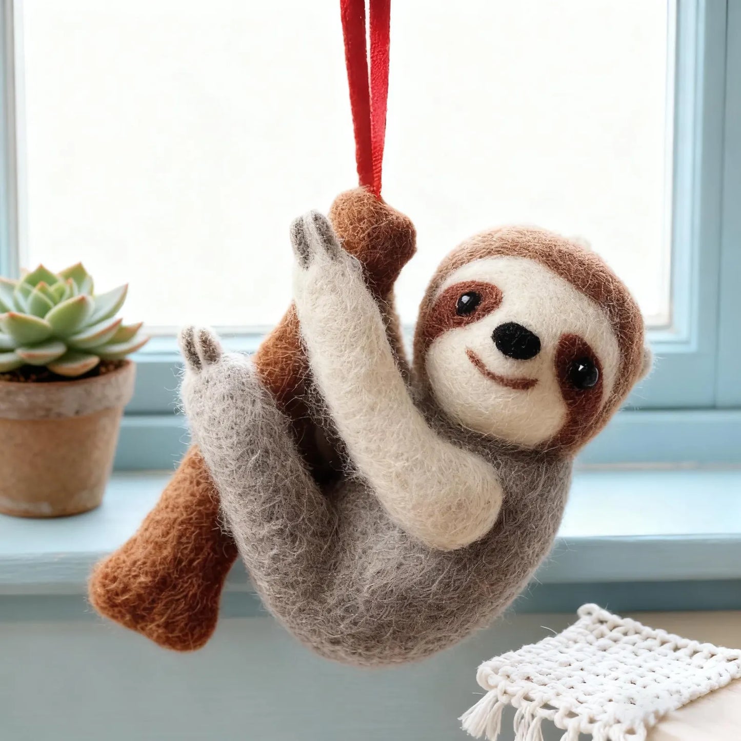 Wool Felt Sloth Ornament, Christmas Tree Decoration, Handcrafted Wool Felt Animals, Personalised Keepsake Gifts, Presents For Children