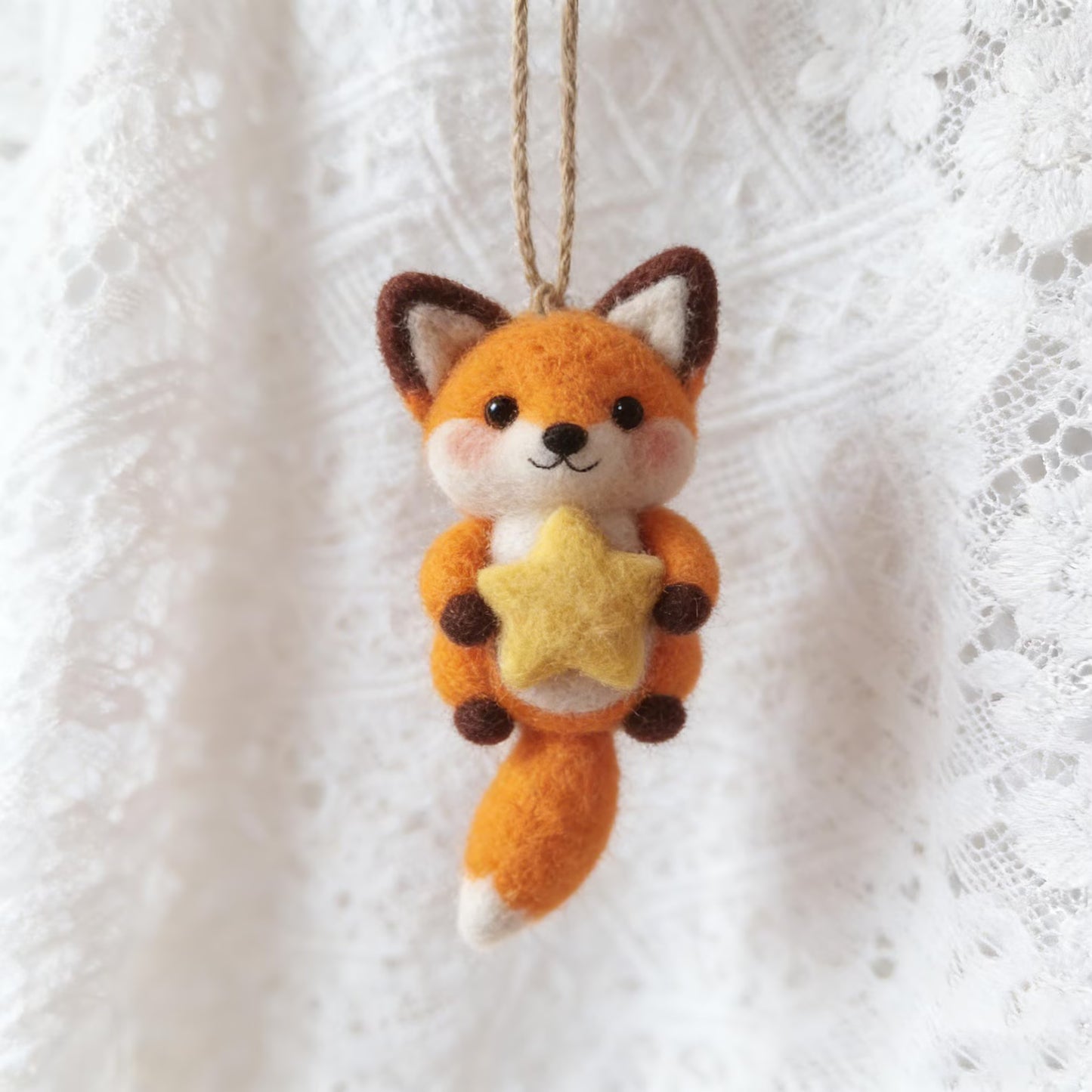 Wool Felt Star Hugging Fox Pendant, Valentine's Day Gift, Cute Handmade Wool Felt, Needle Felting Crafts, Personalised Gift, Romantic Decor