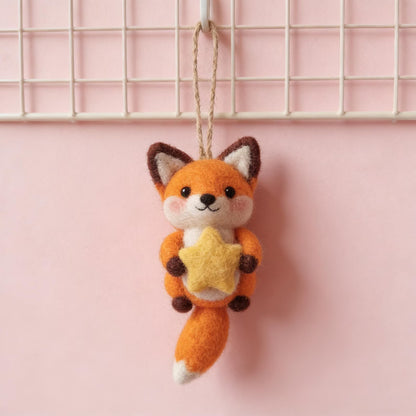 Wool Felt Star Hugging Fox Pendant, Valentine's Day Gift, Cute Handmade Wool Felt, Needle Felting Crafts, Personalised Gift, Romantic Decor