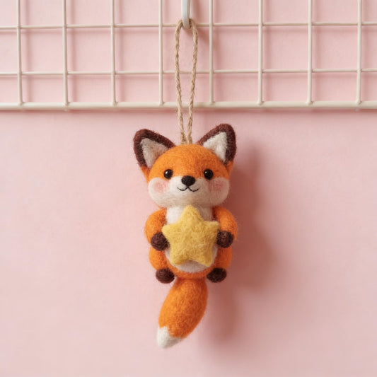 Wool Felt Star Hugging Fox Pendant, Valentine's Day Gift, Cute Handmade Wool Felt, Needle Felting Crafts, Personalised Gift, Romantic Decor
