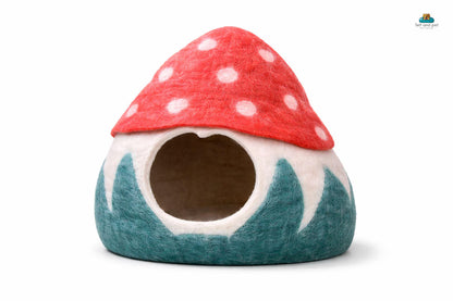 Mushroom Felt Cat Cave - Handmade Modern Pet Bedding- Wool Pet Bed