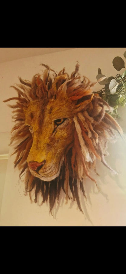 Needle Felted Lion Head: Faux Taxidermy Wall Decoration