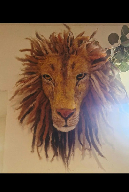 Needle Felted Lion Head: Faux Taxidermy Wall Decoration