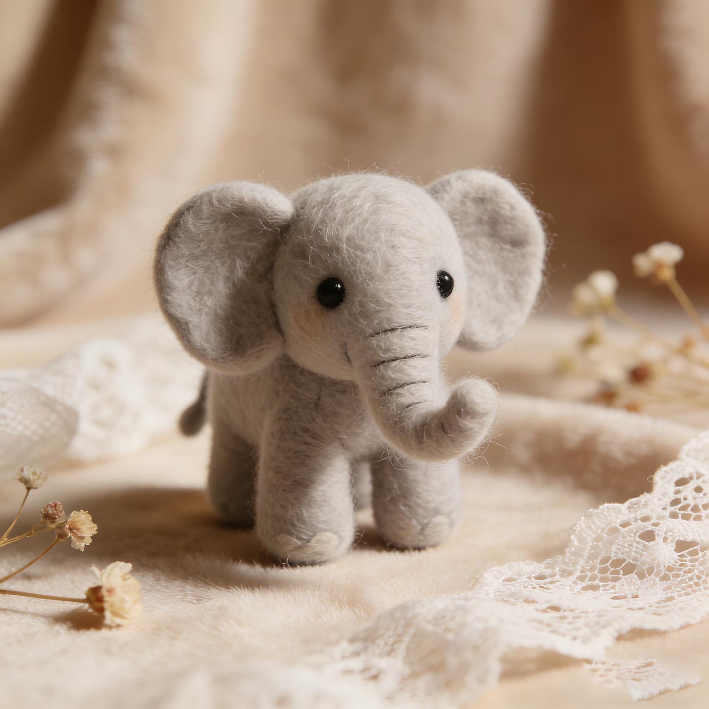 Mini Needle Felted Elephant Handmade Grey Wool Felt Figurine Safari Decor Miniature Felt Animal Baby Room Felt Decor