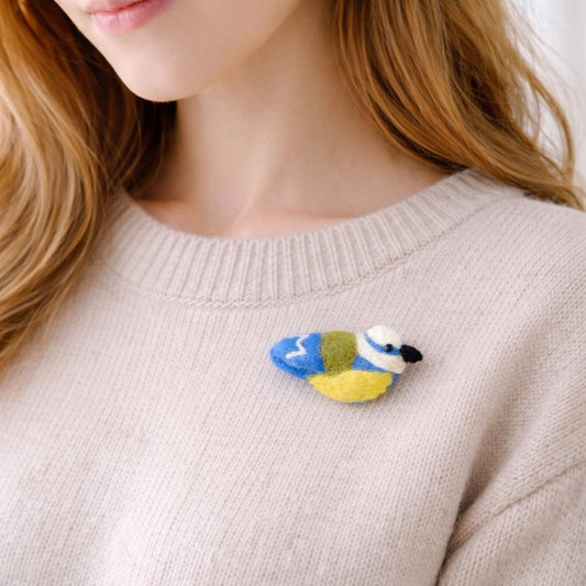 Felted Blue Tit Bird Brooch