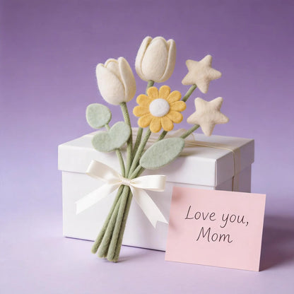 Minimalist Felt Tulip Bouquet, Star and Daisy Floral Decor, Mother's Day Gift, Graduation Keepsake
