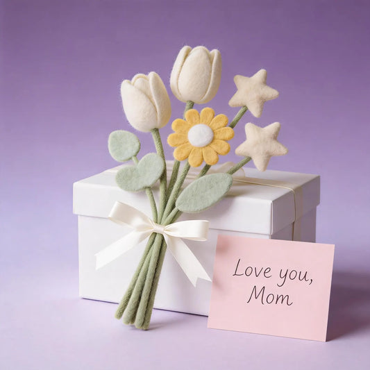 Minimalist Felt Tulip Bouquet, Star and Daisy Floral Decor, Mother's Day Gift, Graduation Keepsake