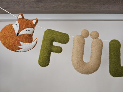 Personalized Felt Name Banner with Foxes: Handmade Nursery Garland