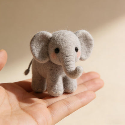 Mini Needle Felted Elephant Handmade Grey Wool Felt Figurine Safari Decor Miniature Felt Animal Baby Room Felt Decor