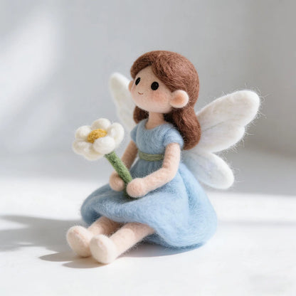 4 Inch Handmade Felt Fairy Doll | Cute Wool Fairy Figurine with Flower | Miniature Home Decor