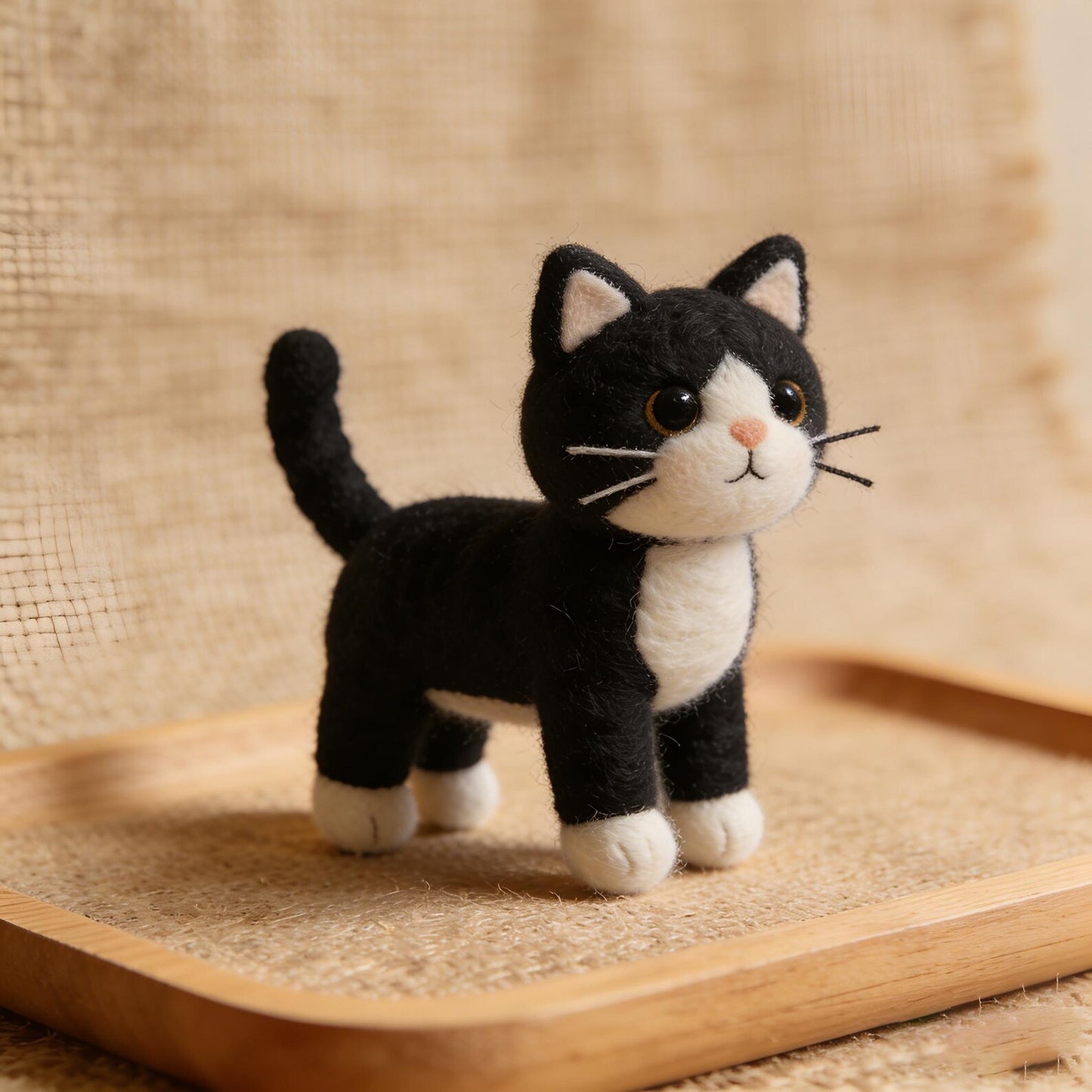 Handmade Needle Felted Tuxedo Cat Figurine Cute Black White Kitty Statue Home Shelf Decor Cat Lover Gift For Housewarming Animal Sculpture