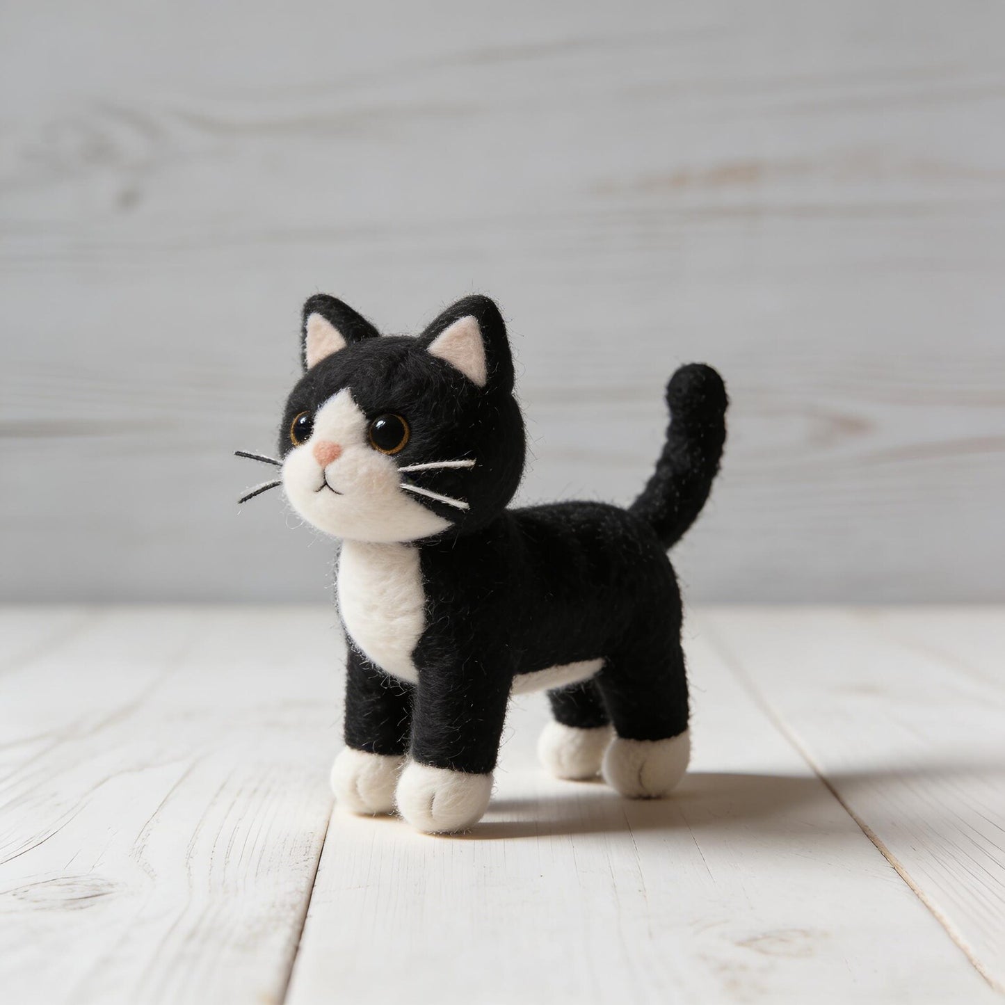 Handmade Needle Felted Tuxedo Cat Figurine Cute Black White Kitty Statue Home Shelf Decor Cat Lover Gift For Housewarming Animal Sculpture