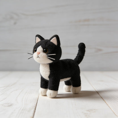 Handmade Needle Felted Tuxedo Cat Figurine Cute Black White Kitty Statue Home Shelf Decor Cat Lover Gift For Housewarming Animal Sculpture