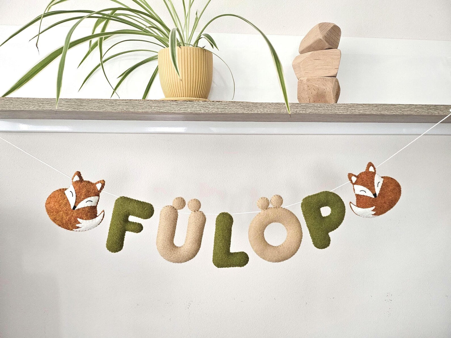 Personalized Felt Name Banner with Foxes: Handmade Nursery Garland