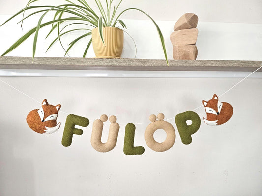 Personalized Felt Name Banner with Foxes: Handmade Nursery Garland