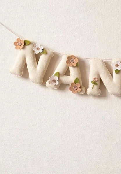 Custom Name Garland , Flowers Custom Name Decor, Felt Name, Felt Name Garland, Nursery Decoration, Baby Shower, Christening, Newborn Gift
