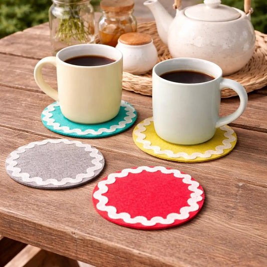 Personalised Wool Felt Tea Coasters – 4 Inch Round Drink Coasters, Custom Colors