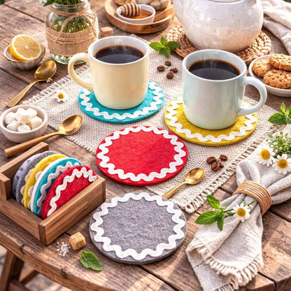 Personalised Wool Felt Tea Coasters – 4 Inch Round Drink Coasters, Custom Colors