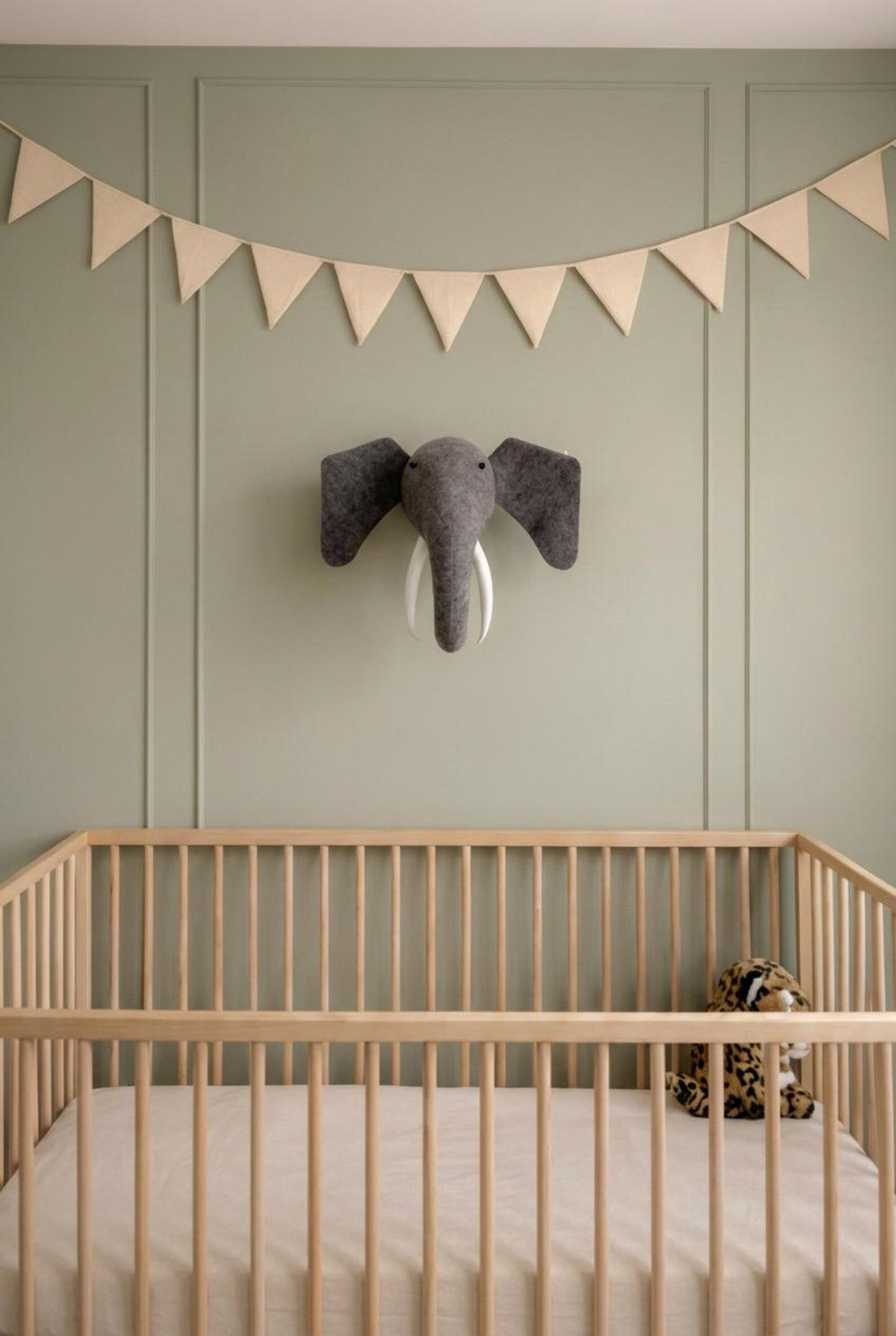 Felt Elephant Head Wall Mount | Soft Nursery Playroom Decor | Scandinavian Kids Animal Room Art