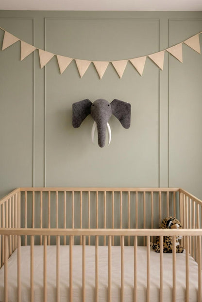 Felt Elephant Head Wall Mount | Soft Nursery Playroom Decor | Scandinavian Kids Animal Room Art