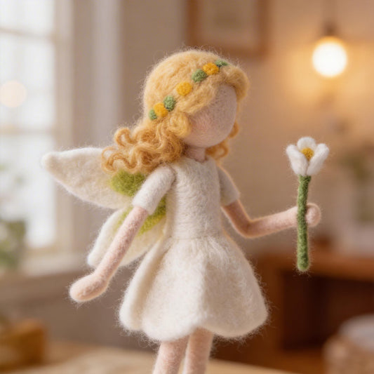 Needle Felted Flower Fairy Doll, Handmade Wool Sculpture, Cottagecore Decor, Collectible Gift