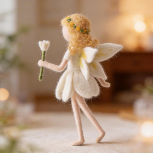 Needle Felted Flower Fairy Doll, Handmade Wool Sculpture, Cottagecore Decor, Collectible Gift