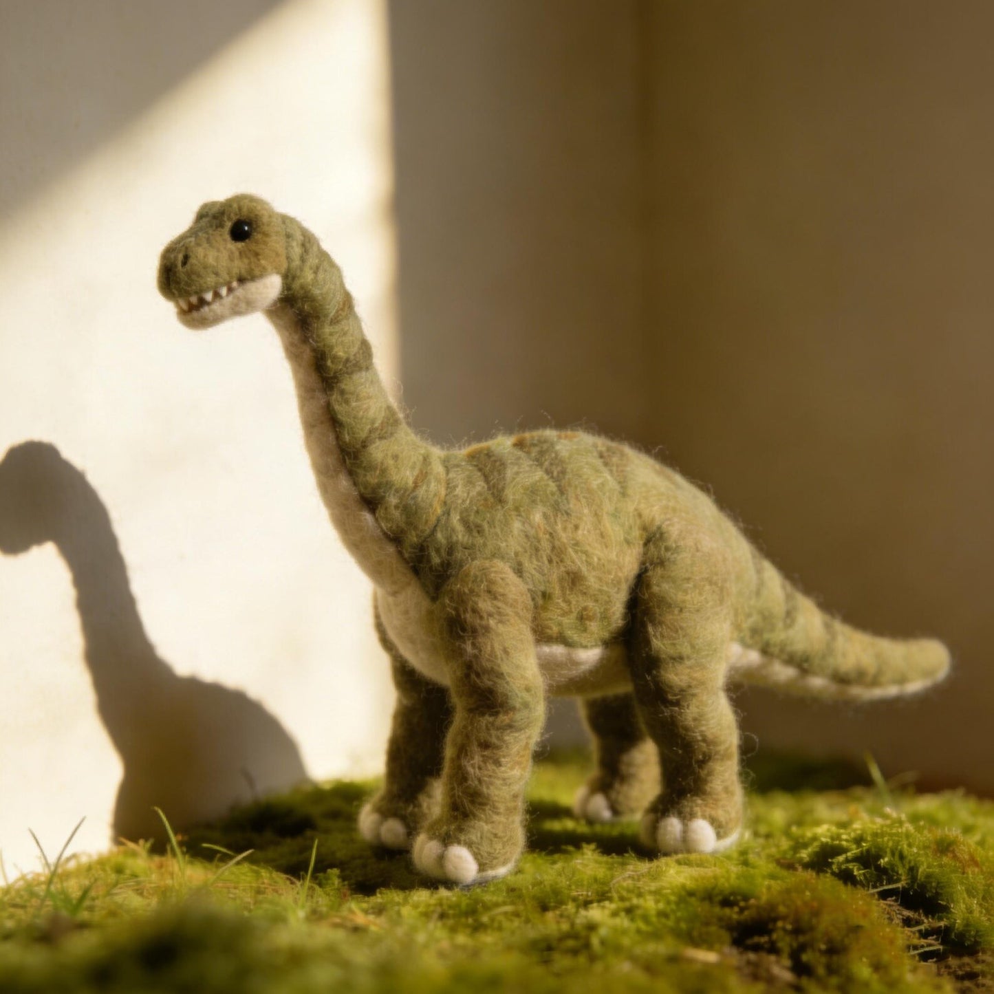 Handmade Wool Dinosaur Figurine, Needle Felt Brontosaurus, Cute Dino Ornament, Forest Nursery Decor, Small Dino Gift