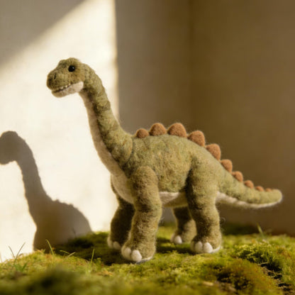 Handmade Wool Dinosaur Figurine, Needle Felt Brontosaurus, Cute Dino Ornament, Forest Nursery Decor, Small Dino Gift