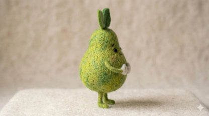 Handmade Needle Felted Avocadoll Figurine – Cute Wool Avocado Fruit Character Waldorf Decor
